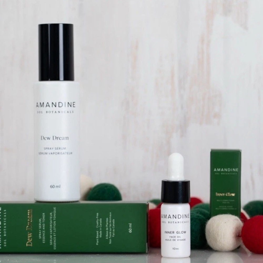 NIB AMANDINE SOL BOTANICALS Glowy Bundle Dew Dream Spray & Inner Glow Oil